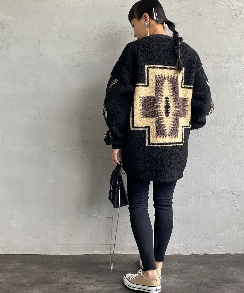 PENDLETON（ペンドルトン）の「[PENDLETON/ペンドルトン] ネイティブ柄 ボアフリースジップカーディガン（ブルゾン・レディース・アイボリー/ブラック/キャメル・F）」の10枚目の写真