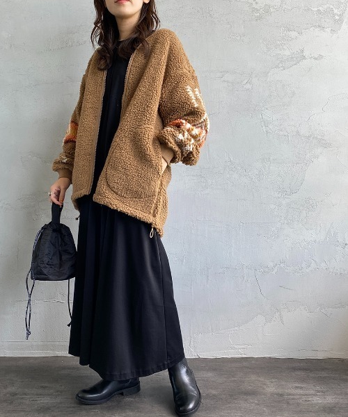 PENDLETON（ペンドルトン）の「[PENDLETON/ペンドルトン] ネイティブ柄 ボアフリースジップカーディガン（ブルゾン・レディース・アイボリー/ブラック/キャメル・F）」の14枚目の写真