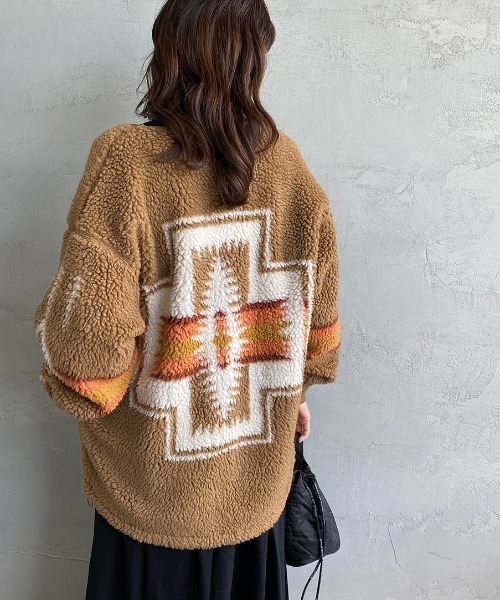 PENDLETON（ペンドルトン）の「[PENDLETON/ペンドルトン] ネイティブ柄 ボアフリースジップカーディガン（ブルゾン・レディース・アイボリー/ブラック/キャメル・F）」の11枚目の写真