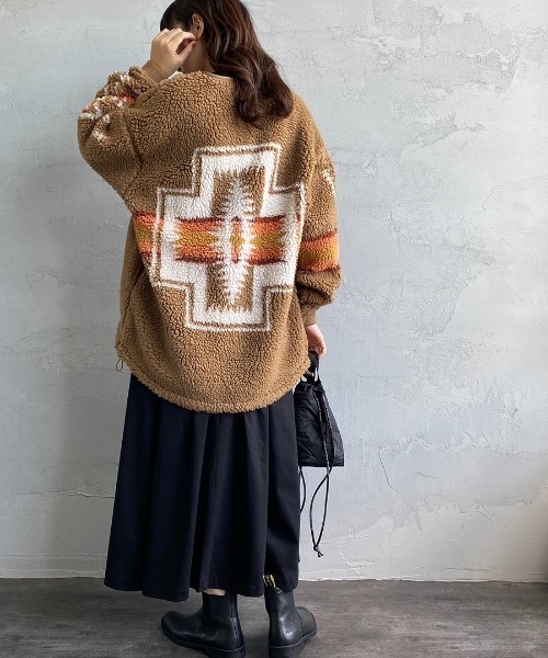 PENDLETON（ペンドルトン）の「[PENDLETON/ペンドルトン] ネイティブ柄 ボアフリースジップカーディガン（ブルゾン・レディース・アイボリー/ブラック/キャメル・F）」の22枚目の写真