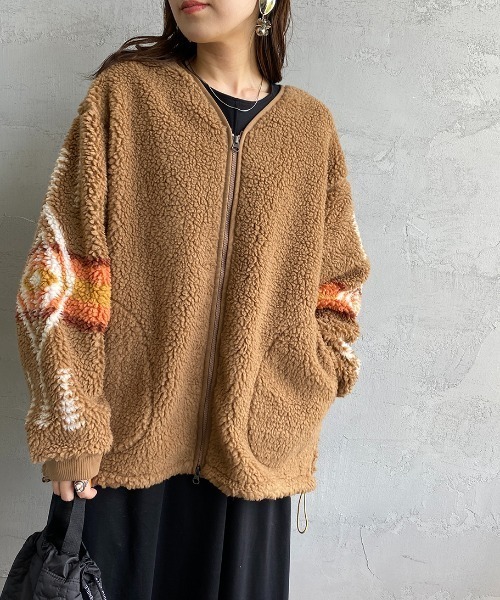 PENDLETON（ペンドルトン）の「[PENDLETON/ペンドルトン] ネイティブ柄 ボアフリースジップカーディガン（ブルゾン・レディース・アイボリー/ブラック/キャメル・F）」の7枚目の写真