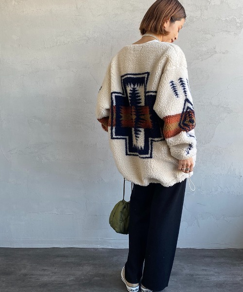 PENDLETON（ペンドルトン）の「[PENDLETON/ペンドルトン] ネイティブ柄 ボアフリースジップカーディガン（ブルゾン・レディース・アイボリー/ブラック/キャメル・F）」の19枚目の写真