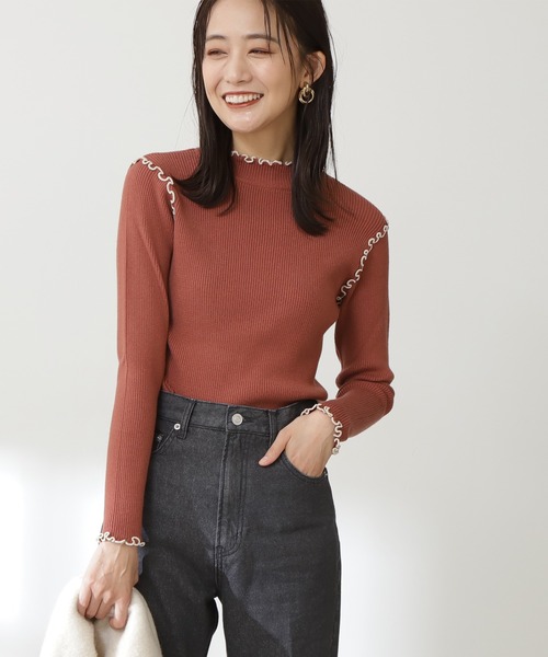 N.（N. Natural Beauty Basic）（エヌエヌナチュラルビューティーベーシック）の「◆メロウリブニット（ニット/セーター・レディース・オフホワイト/ブラック/サーモンピンク・MEDIUM）」の3枚目の写真