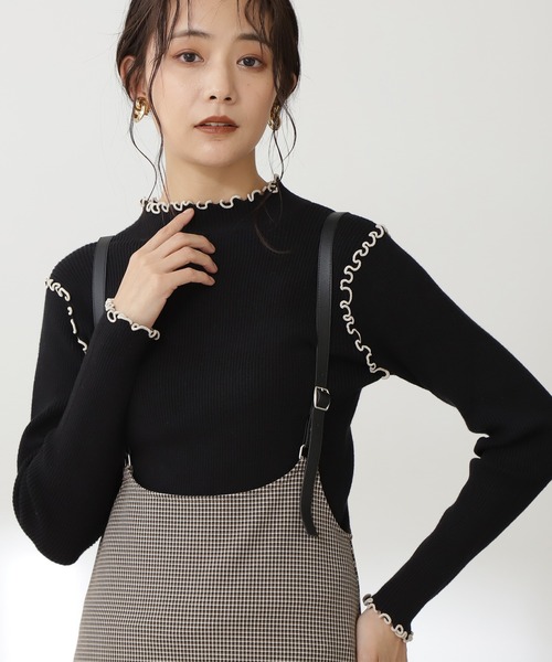 N.（N. Natural Beauty Basic）（エヌエヌナチュラルビューティーベーシック）の「◆メロウリブニット（ニット/セーター・レディース・オフホワイト/ブラック/サーモンピンク・MEDIUM）」の2枚目の写真