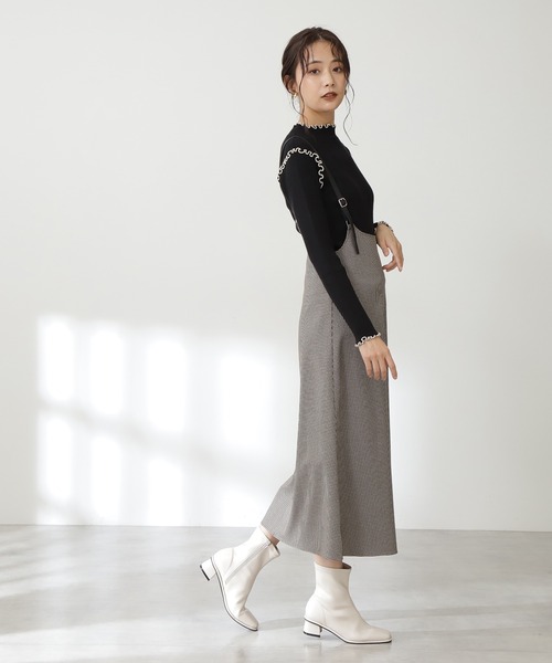 N.（N. Natural Beauty Basic）（エヌエヌナチュラルビューティーベーシック）の「◆メロウリブニット（ニット/セーター・レディース・オフホワイト/ブラック/サーモンピンク・MEDIUM）」の4枚目の写真