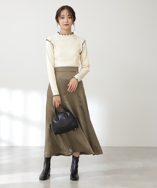 N.（N. Natural Beauty Basic）（エヌエヌナチュラルビューティーベーシック）の「◆メロウリブニット（ニット/セーター・レディース・オフホワイト/ブラック/サーモンピンク・MEDIUM）」の9枚目の写真