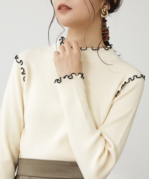 N.（N. Natural Beauty Basic）（エヌエヌナチュラルビューティーベーシック）の「◆メロウリブニット（ニット/セーター・レディース・オフホワイト/ブラック/サーモンピンク・MEDIUM）」の10枚目の写真