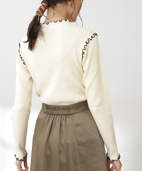 N.（N. Natural Beauty Basic）（エヌエヌナチュラルビューティーベーシック）の「◆メロウリブニット（ニット/セーター・レディース・オフホワイト/ブラック/サーモンピンク・MEDIUM）」の11枚目の写真