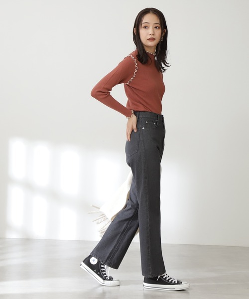 N.（N. Natural Beauty Basic）（エヌエヌナチュラルビューティーベーシック）の「◆メロウリブニット（ニット/セーター・レディース・オフホワイト/ブラック/サーモンピンク・MEDIUM）」の7枚目の写真