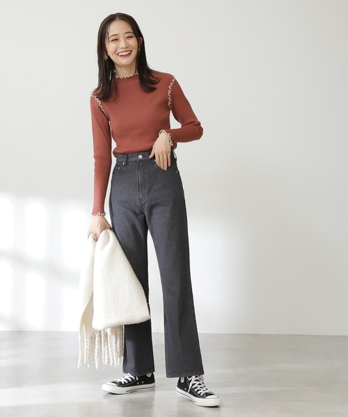 N.（N. Natural Beauty Basic）（エヌエヌナチュラルビューティーベーシック）の「◆メロウリブニット（ニット/セーター・レディース・オフホワイト/ブラック/サーモンピンク・MEDIUM）」の5枚目の写真