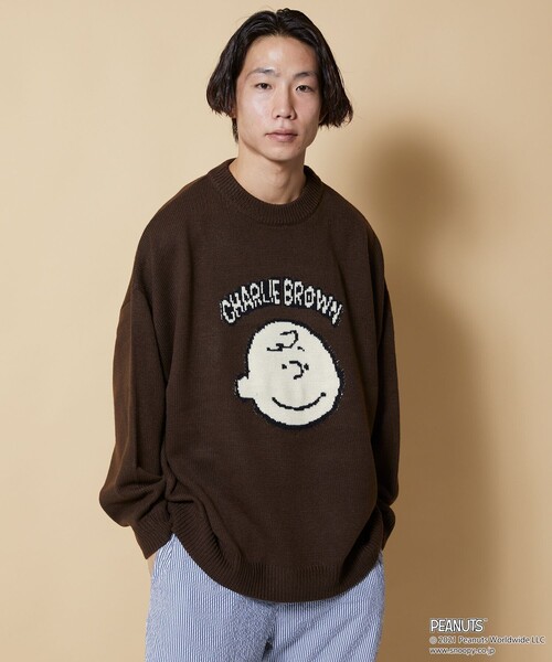 FREAK'S STORE（フリークスストア）の「WEBオリジナル PEANUTS/ピーナッツ 別注 ビッグシルエット ジャガードニット/チャーリー・ブラウン（ニット/セーター・メンズ・ブラウン/グリーン/イエロー/ブルー・SMALL/LARGE/MEDIUM）」の14枚目の写真