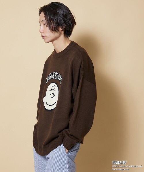 FREAK'S STORE（フリークスストア）の「WEBオリジナル PEANUTS/ピーナッツ 別注 ビッグシルエット ジャガードニット/チャーリー・ブラウン（ニット/セーター・メンズ・ブラウン/グリーン/イエロー/ブルー・SMALL/LARGE/MEDIUM）」の10枚目の写真