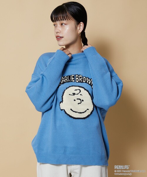 FREAK'S STORE（フリークスストア）の「WEBオリジナル PEANUTS/ピーナッツ 別注 ビッグシルエット ジャガードニット/チャーリー・ブラウン（ニット/セーター・メンズ・ブラウン/グリーン/イエロー/ブルー・SMALL/LARGE/MEDIUM）」の12枚目の写真