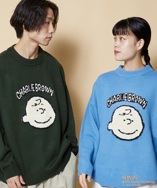 FREAK'S STORE（フリークスストア）の「WEBオリジナル PEANUTS/ピーナッツ 別注 ビッグシルエット ジャガードニット/チャーリー・ブラウン（ニット/セーター・メンズ・ブラウン/グリーン/イエロー/ブルー・SMALL/LARGE/MEDIUM）」の5枚目の写真