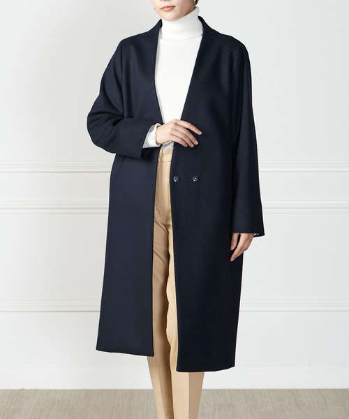 INED CLARO(イネドクラロ)の「【WEB限定】super110'sカラーレスコート 通勤 ノーカラー(ノーカラーコート・レディース・ライトホワイト/ネイビー・11号/9号/7号)」の1枚目の写真
