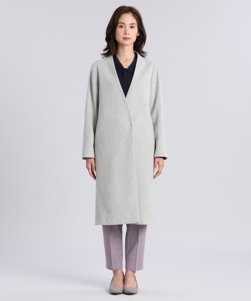 INED CLARO(イネドクラロ)の「【WEB限定】super110'sカラーレスコート 通勤 ノーカラー(ノーカラーコート・レディース・ライトホワイト/ネイビー・11号/9号/7号)」の3枚目の写真