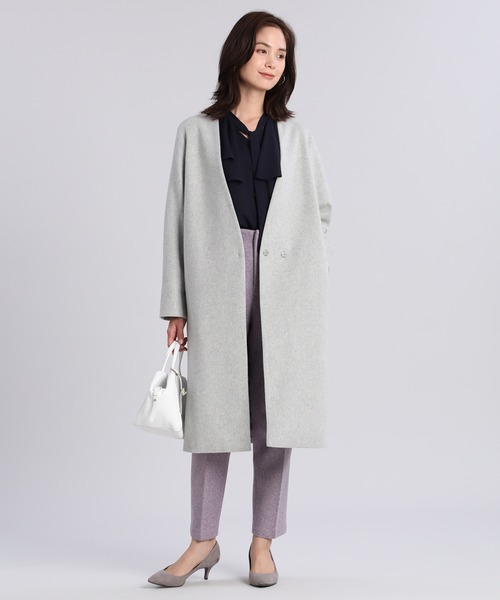 INED CLARO(イネドクラロ)の「【WEB限定】super110'sカラーレスコート 通勤 ノーカラー(ノーカラーコート・レディース・ライトホワイト/ネイビー・11号/9号/7号)」の9枚目の写真