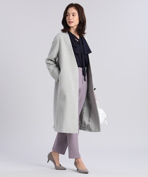 INED CLARO(イネドクラロ)の「【WEB限定】super110'sカラーレスコート 通勤 ノーカラー(ノーカラーコート・レディース・ライトホワイト/ネイビー・11号/9号/7号)」の10枚目の写真