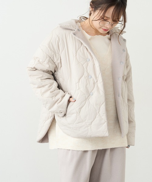 PUAL CE CIN(ピュアルセシン)の「ウール混ライトモッサリバーシブルキルトジャケット(その他アウター・レディース・チャコールグレー/ベージュ/ライトベージュ・FREE)」の10枚目の写真