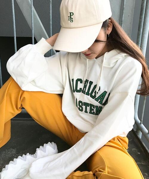 INGNI（イング）の「カレッジ／ロゴクロップドパーカー（Tシャツ/カットソー・レディース・ネイビー/オフホワイト/グリーン/オートミール/ピンク・M）」の2枚目の写真