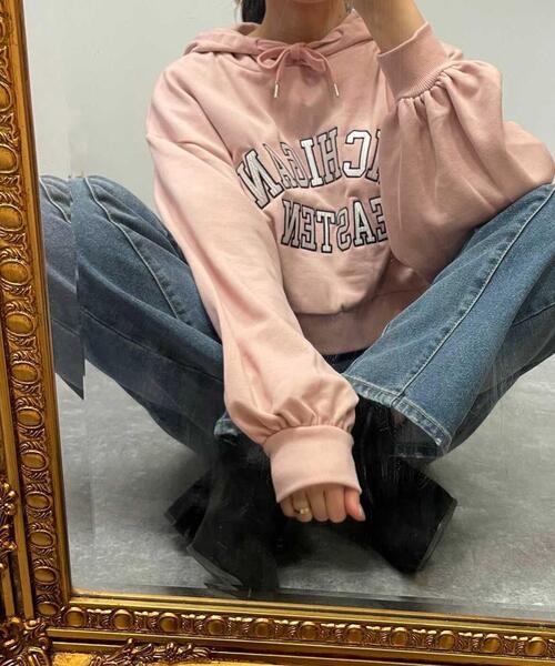 INGNI（イング）の「カレッジ／ロゴクロップドパーカー（Tシャツ/カットソー・レディース・ネイビー/オフホワイト/グリーン/オートミール/ピンク・M）」の9枚目の写真
