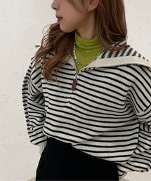 apres jour mignon | ハーフジップボーダーニット【ZOZOTOWN限定アイテム】(ニット/セーター)
