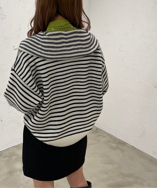 apres jour mignon（アプレジュールミニョン）の「ハーフジップボーダーニット【ZOZOTOWN限定アイテム】（ニット/セーター・レディース・ブラック/イエロー/アイボリー・X-LARGE/フリー）」の7枚目の写真