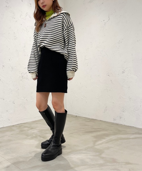 apres jour mignon（アプレジュールミニョン）の「ハーフジップボーダーニット【ZOZOTOWN限定アイテム】（ニット/セーター・レディース・ブラック/イエロー/アイボリー・X-LARGE/フリー）」の9枚目の写真