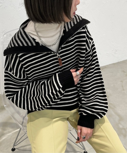 apres jour mignon（アプレジュールミニョン）の「ハーフジップボーダーニット【ZOZOTOWN限定アイテム】（ニット/セーター・レディース・ブラック/イエロー/アイボリー・X-LARGE/フリー）」の11枚目の写真