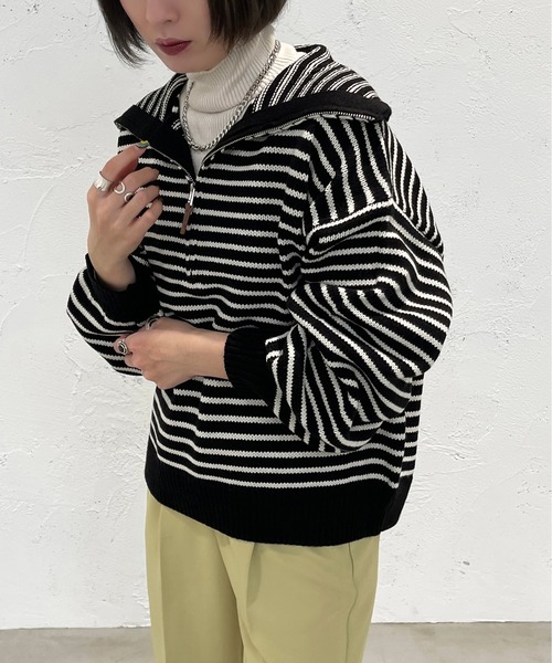 apres jour mignon（アプレジュールミニョン）の「ハーフジップボーダーニット【ZOZOTOWN限定アイテム】（ニット/セーター・レディース・ブラック/イエロー/アイボリー・X-LARGE/フリー）」の13枚目の写真