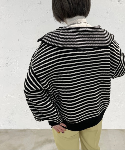 apres jour mignon（アプレジュールミニョン）の「ハーフジップボーダーニット【ZOZOTOWN限定アイテム】（ニット/セーター・レディース・ブラック/イエロー/アイボリー・X-LARGE/フリー）」の15枚目の写真