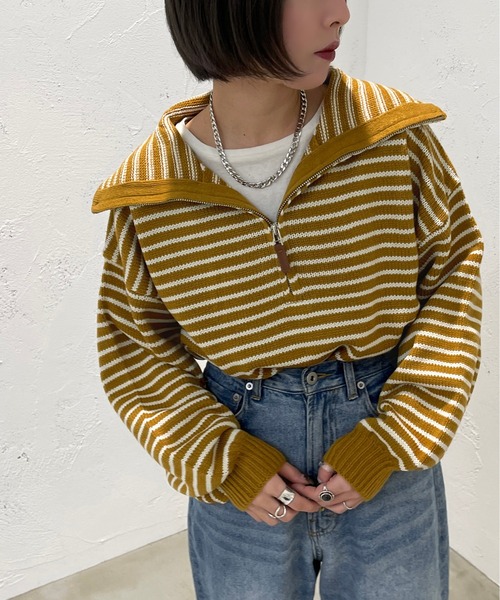 apres jour mignon（アプレジュールミニョン）の「ハーフジップボーダーニット【ZOZOTOWN限定アイテム】（ニット/セーター・レディース・ブラック/イエロー/アイボリー・X-LARGE/フリー）」の21枚目の写真