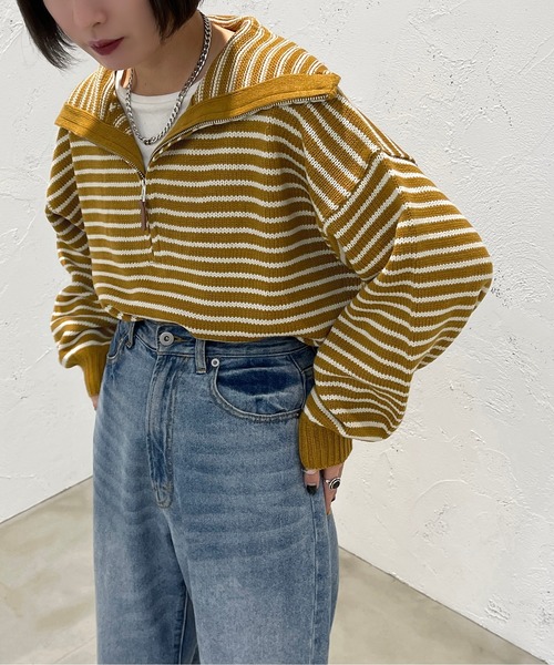 apres jour mignon（アプレジュールミニョン）の「ハーフジップボーダーニット【ZOZOTOWN限定アイテム】（ニット/セーター・レディース・ブラック/イエロー/アイボリー・X-LARGE/フリー）」の22枚目の写真