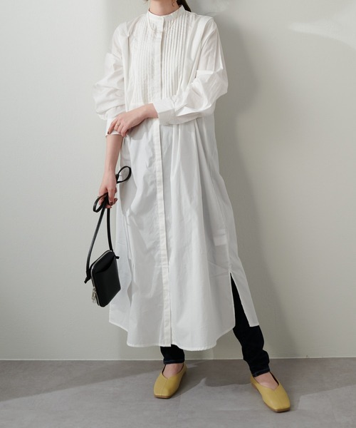 DISCOAT(ディスコート)の「【WEB限定】ピンタック肩タックワンピース(シャツワンピース・レディース・ホワイト/ブラック・FREE)」の4枚目の写真