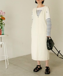 ANGIE | Vネックデニムジャンスカ(ジャンパースカート)