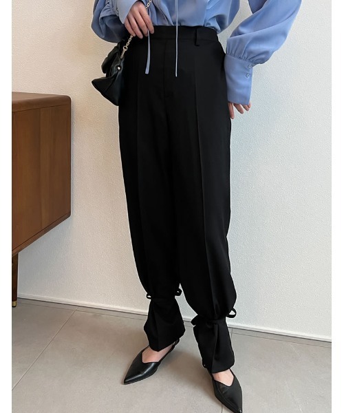 Re:EDIT（リエディ）の「[低身長サイズ有]2WAYカラーツイル裾リボンセンタープレスパンツ（その他パンツ・レディース・キャメル/アイボリー/オレンジ/ブルー/ブラック・LARGE/MEDIUM/SHORT）」の3枚目の写真