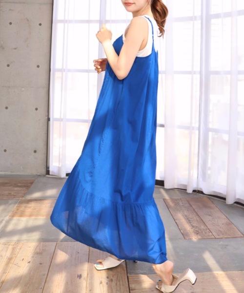 moment+（モーメントプラス）の「インド綿100％コットンボイル ピンタックキャミワンピース（裏地付き）（ワンピース・レディース・ブラック/レッド/ブルー/イエロー×グリーン・FREE）」の10枚目の写真