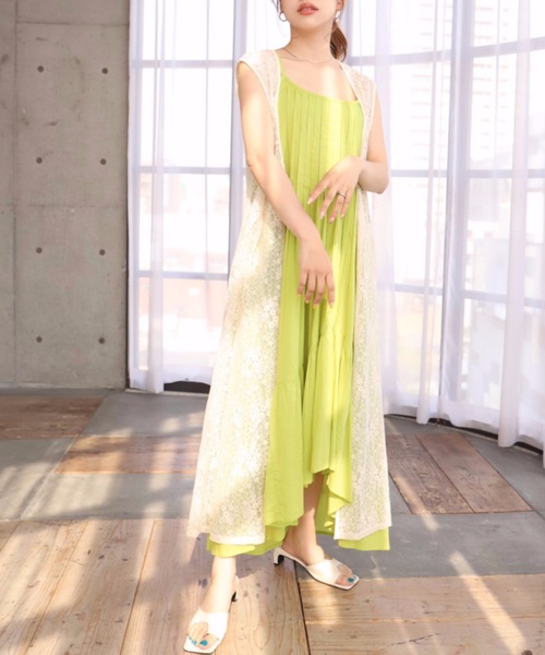 moment+（モーメントプラス）の「インド綿100％コットンボイル ピンタックキャミワンピース（裏地付き）（ワンピース・レディース・ブラック/レッド/ブルー/イエロー×グリーン・FREE）」の16枚目の写真