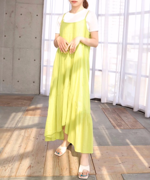 moment+（モーメントプラス）の「インド綿100％コットンボイル ピンタックキャミワンピース（裏地付き）（ワンピース・レディース・ブラック/レッド/ブルー/イエロー×グリーン・FREE）」の11枚目の写真