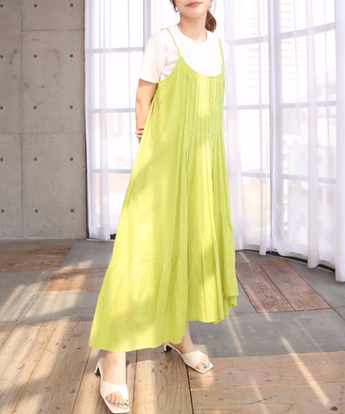 moment+（モーメントプラス）の「インド綿100％コットンボイル ピンタックキャミワンピース（裏地付き）（ワンピース・レディース・ブラック/レッド/ブルー/イエロー×グリーン・FREE）」の13枚目の写真