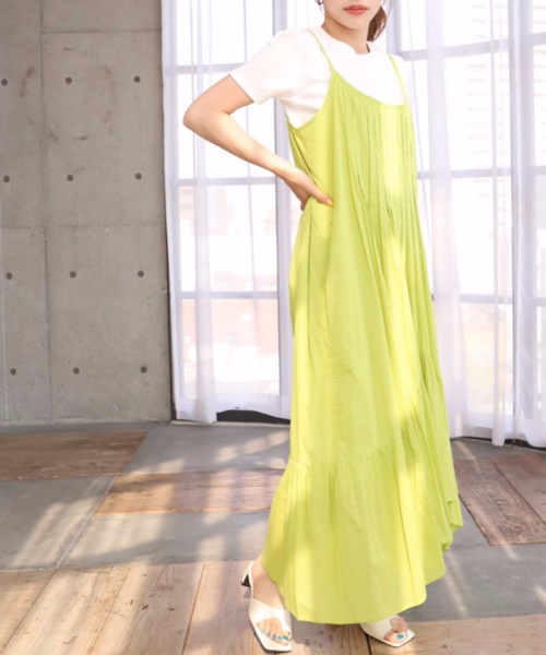 moment+（モーメントプラス）の「インド綿100％コットンボイル ピンタックキャミワンピース（裏地付き）（ワンピース・レディース・ブラック/レッド/ブルー/イエロー×グリーン・FREE）」の14枚目の写真