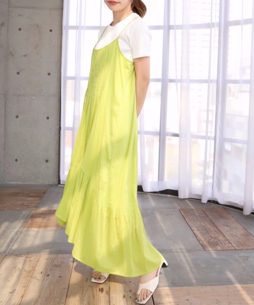 moment+（モーメントプラス）の「インド綿100％コットンボイル ピンタックキャミワンピース（裏地付き）（ワンピース・レディース・ブラック/レッド/ブルー/イエロー×グリーン・FREE）」の15枚目の写真