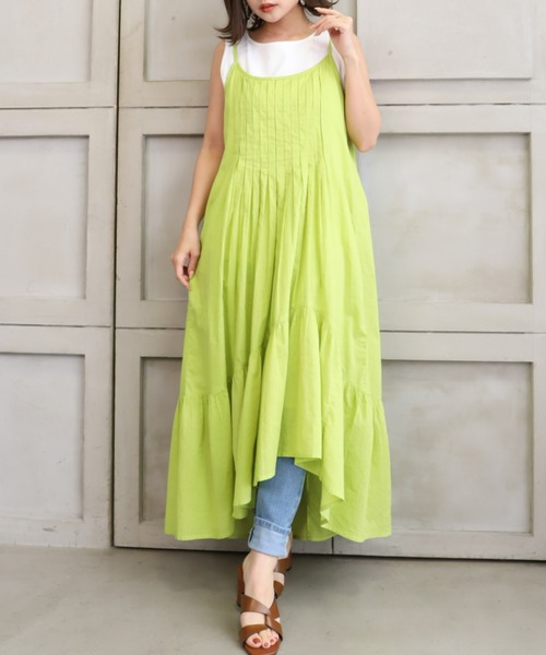 moment+（モーメントプラス）の「インド綿100％コットンボイル ピンタックキャミワンピース（裏地付き）（ワンピース・レディース・ブラック/レッド/ブルー/イエロー×グリーン・FREE）」の17枚目の写真