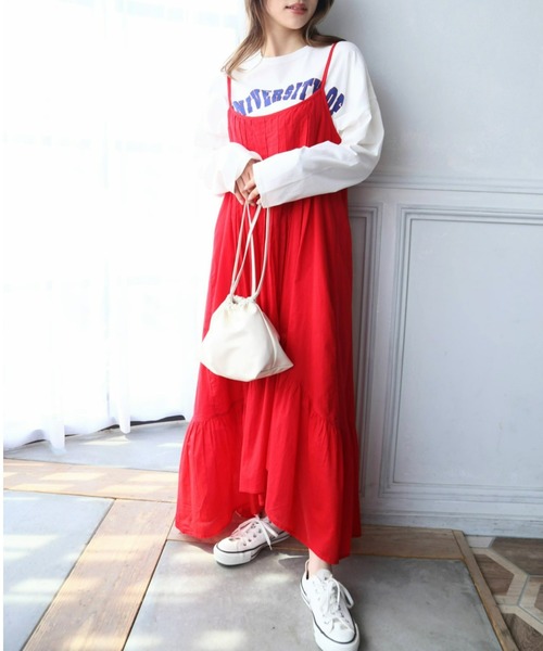 moment+（モーメントプラス）の「インド綿100％コットンボイル ピンタックキャミワンピース（裏地付き）（ワンピース・レディース・ブラック/レッド/ブルー/イエロー×グリーン・FREE）」の18枚目の写真