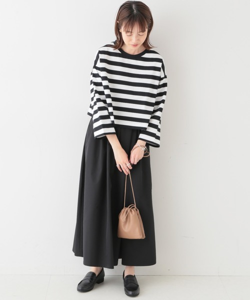 SLOBE IENA(スローブイエナ)の「BIGボーダーワイドプルオーバー【手洗い可能】◆(Tシャツ/カットソー・レディース・ブラック/ネイビー・FREE)」の3枚目の写真