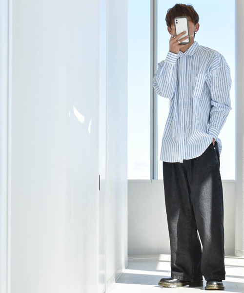 Anytime Songs（エニータイムソングス）の「綿ブロードレギュラーカラーLSシャツ（シャツ/ブラウス・メンズ・ホワイト/サックスブルー/グリーン/グレイッシュベージュ/ブラック/ホワイト系その他/ラベンダー/イエロー/サックスブルー系/ブラック系その他/グリーン系その他・MEDIUM/X-LARGE/LARGE）」の22枚目の写真