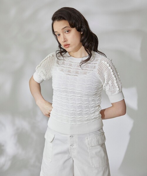 GRACE CONTINENTAL(グレースコンチネンタル)の「クロシェスリーブニットトップ(ニット/セーター・レディース・ネイビー/ピンク/ホワイト・36)」の20枚目の写真