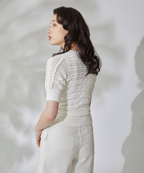 GRACE CONTINENTAL(グレースコンチネンタル)の「クロシェスリーブニットトップ(ニット/セーター・レディース・ネイビー/ピンク/ホワイト・36)」の21枚目の写真