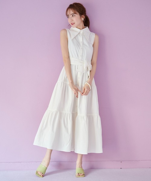 VIOLETTA（ヴィオレッタ）の「バリモアカラーティアードシャツワンピース（ワンピース・レディース・ホワイト/ベージュ・FREE）」の3枚目の写真