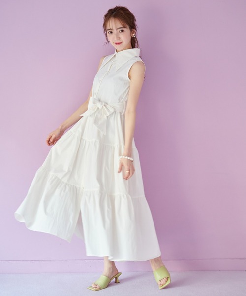 VIOLETTA（ヴィオレッタ）の「バリモアカラーティアードシャツワンピース（ワンピース・レディース・ホワイト/ベージュ・FREE）」の5枚目の写真